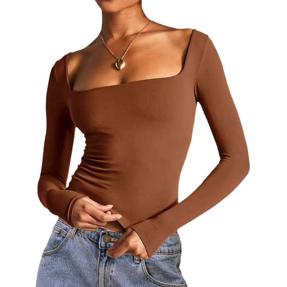 Women's Short-sleeved Long-sleeved Solid Color Cropped Square Tops