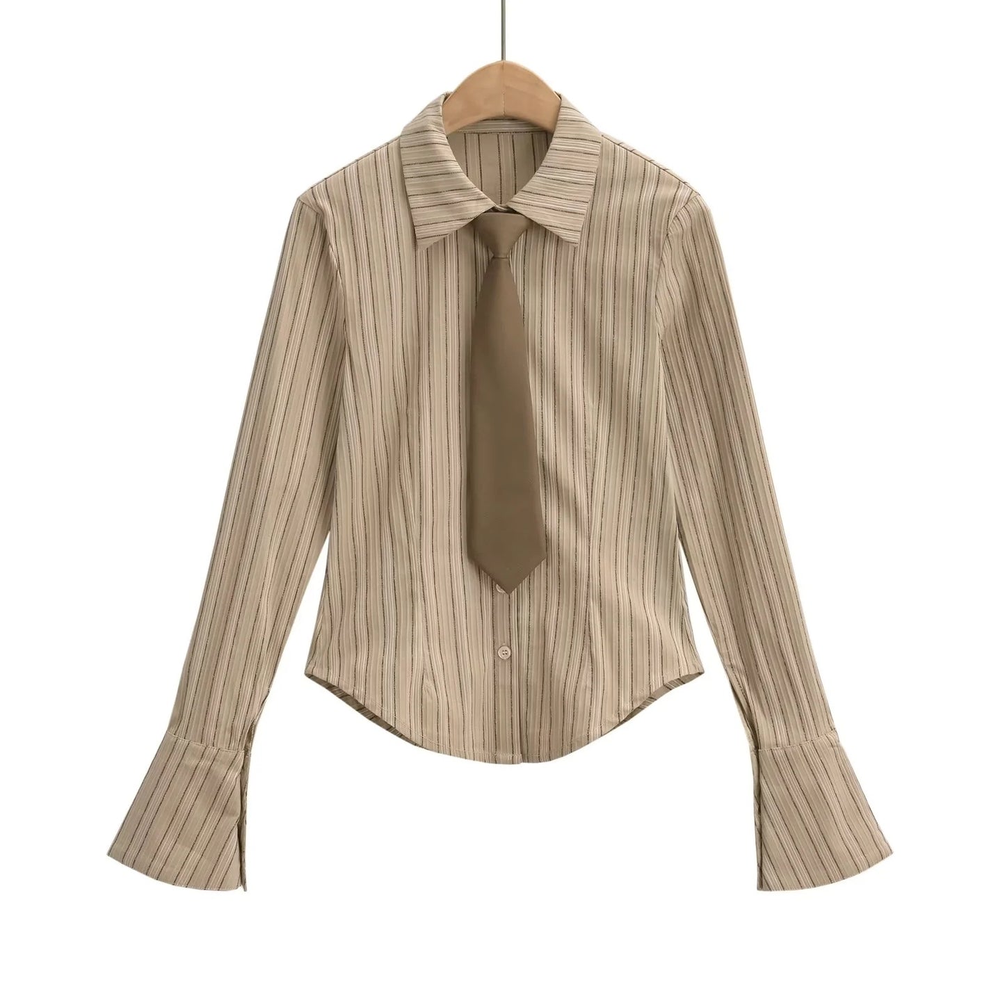 Women's Younger College Style With Tie Long Sleeve Blouses