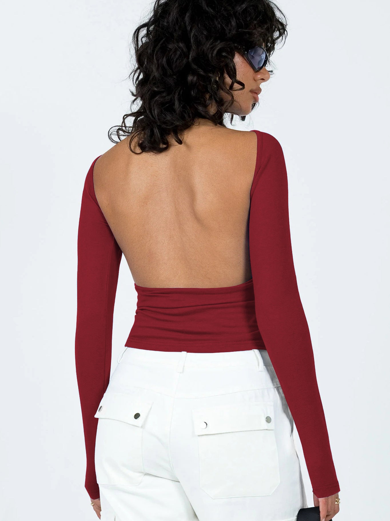 Women's Big Backless Long Sleeve American Sexy Blouses