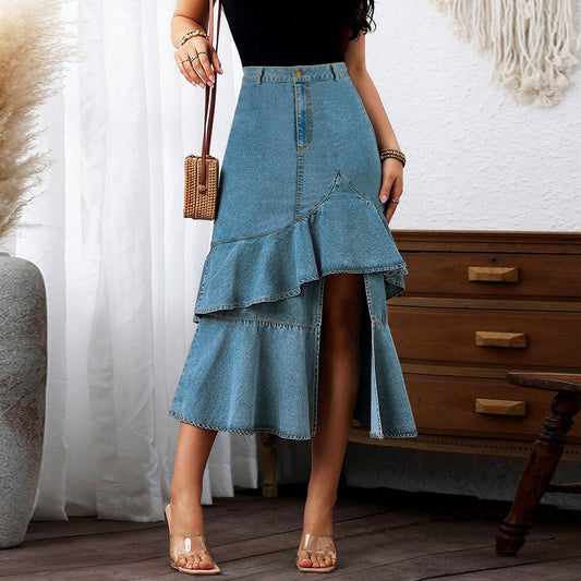 Women's Large Denim Fit Mid-length Source Skirts