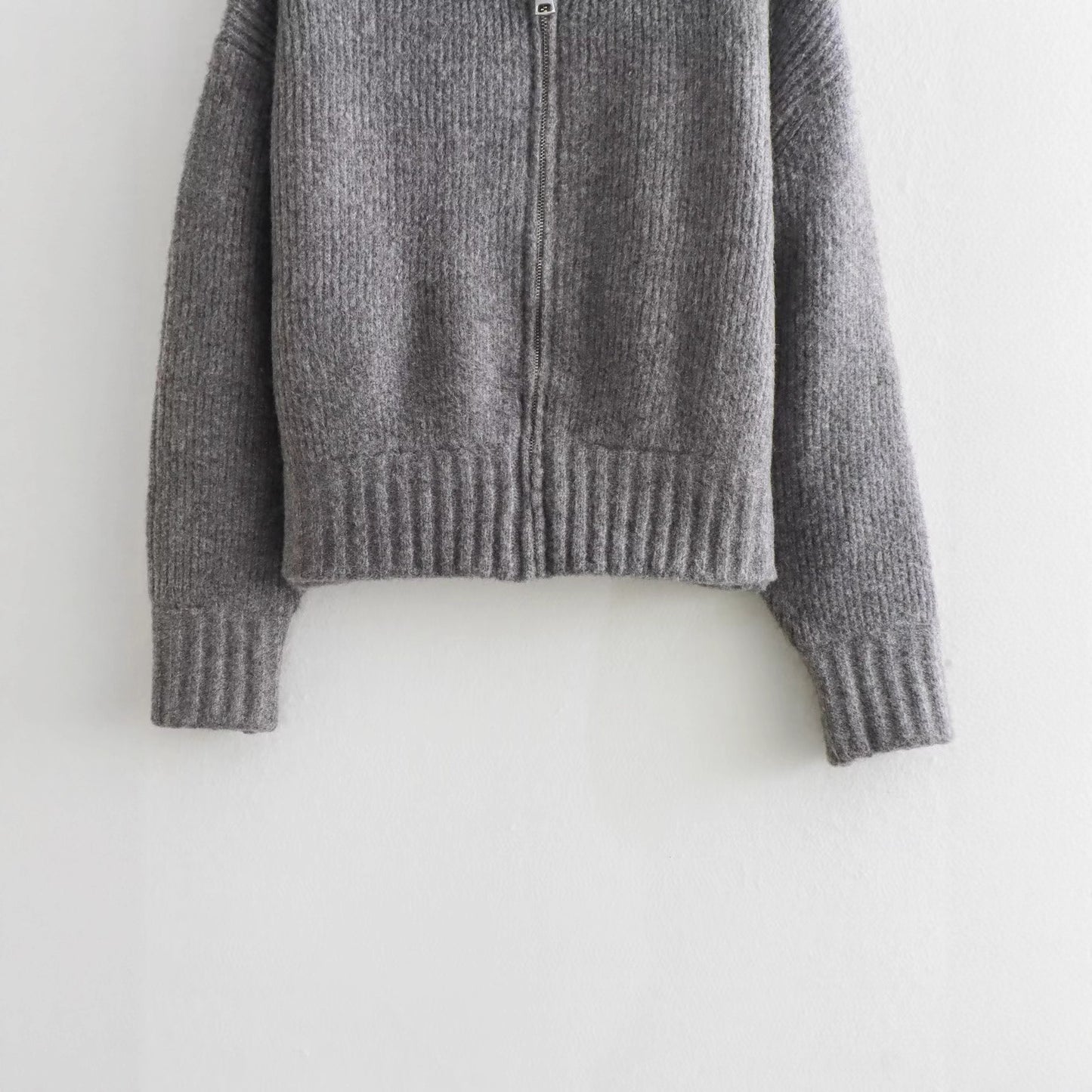 Autumn Zipped Round Neck Knitted Bomber Jackets