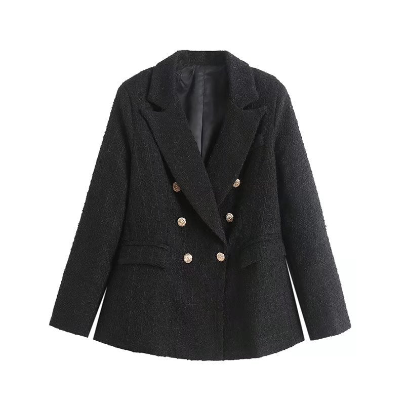 Women's Fashion Versatile Texture Double-breasted Mid-length Blazers