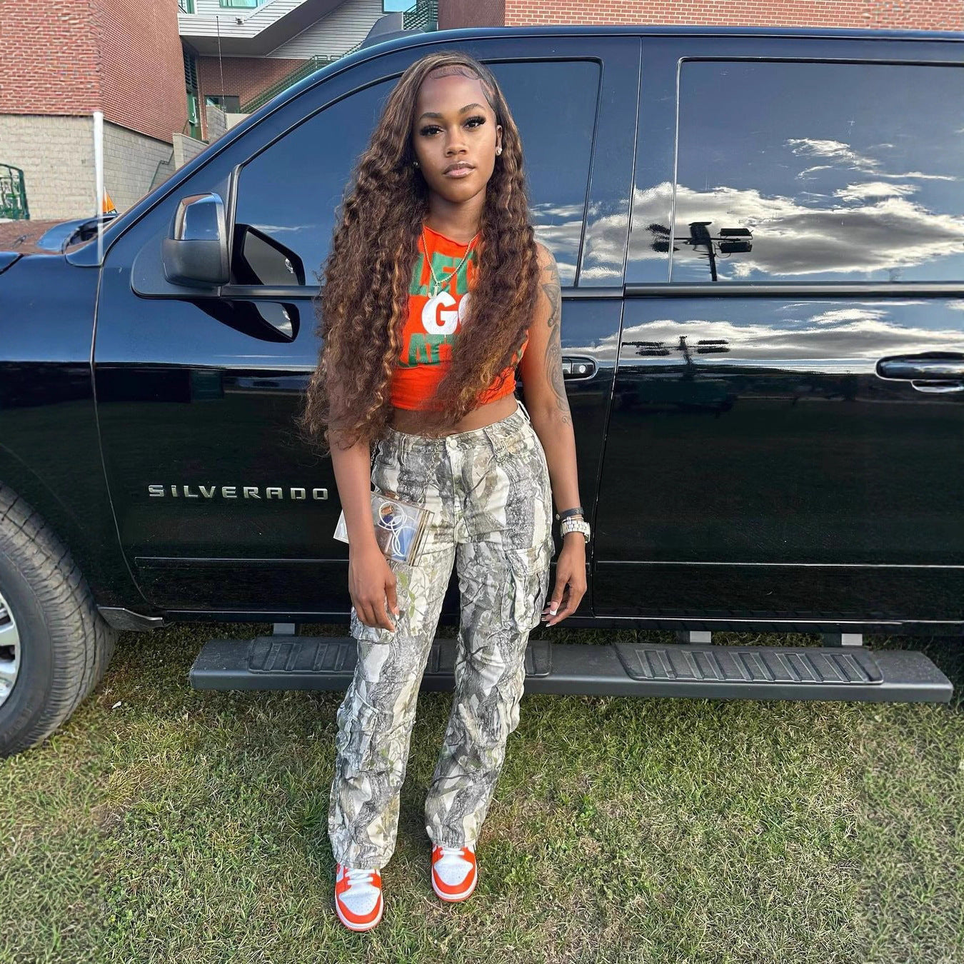 Women's Autumn Stitching High Waist Camouflage Pocket Pants