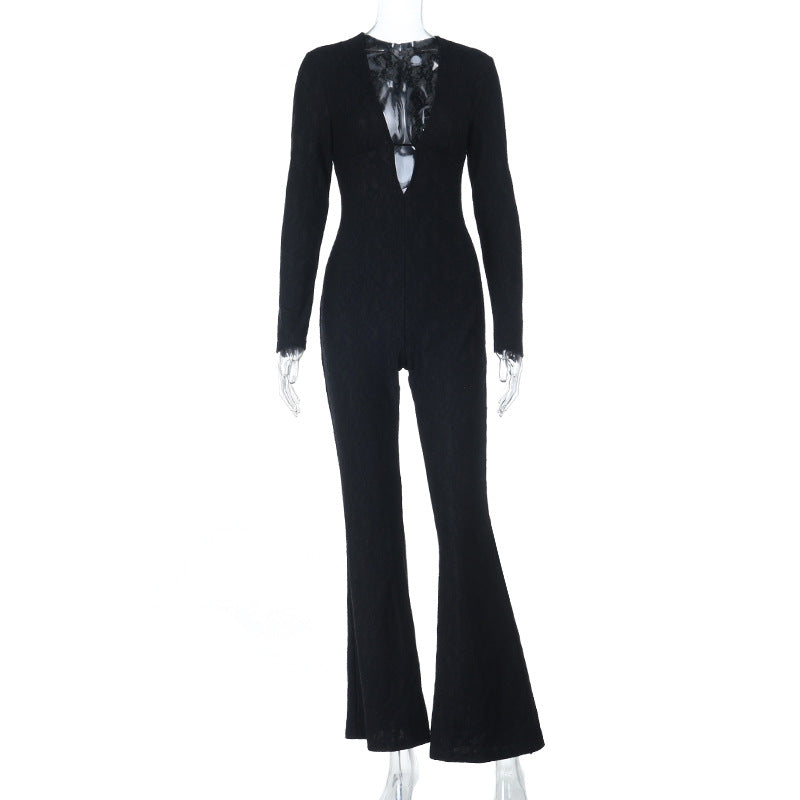 Autumn Sexy Lace Long Sleeve Sports Jumpsuits