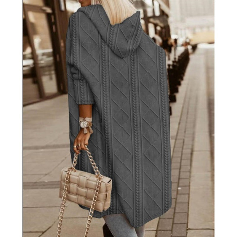Women's Twisted Texture Hooded Mid-length Trench Coats