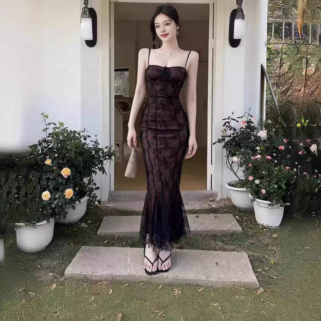Wind Lace Strap Fishtail Summer Graceful Fashionable Art Dresses