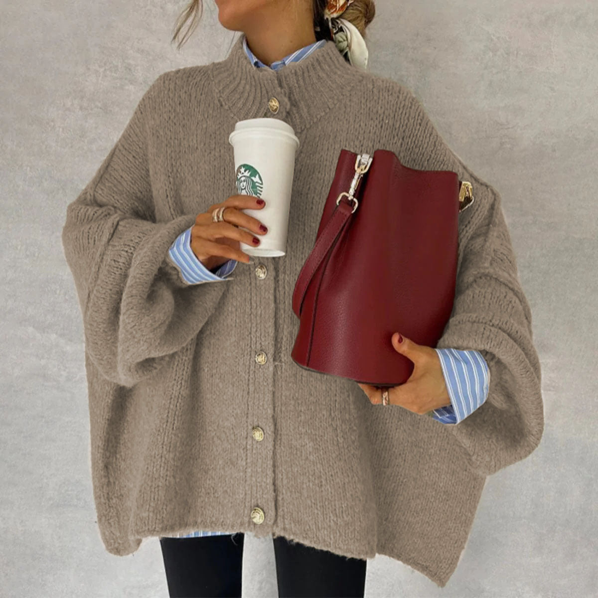 Solid Color Casual Style Button Large Cardigans