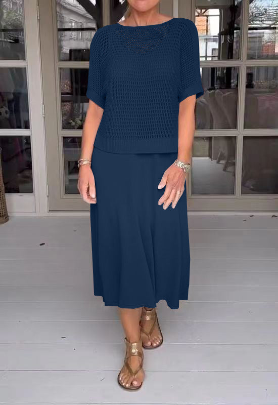 Knitted Empty Dress Solid Color Round Fashion Casual Suit