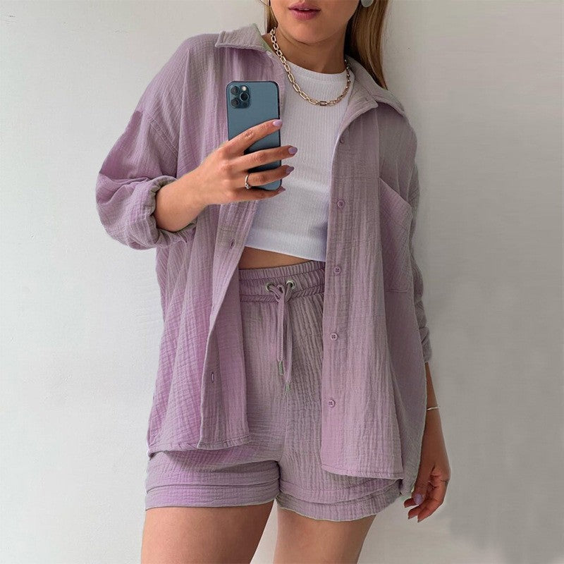Women's Two-piece Lapel Long Sleeve Shirt High Suits