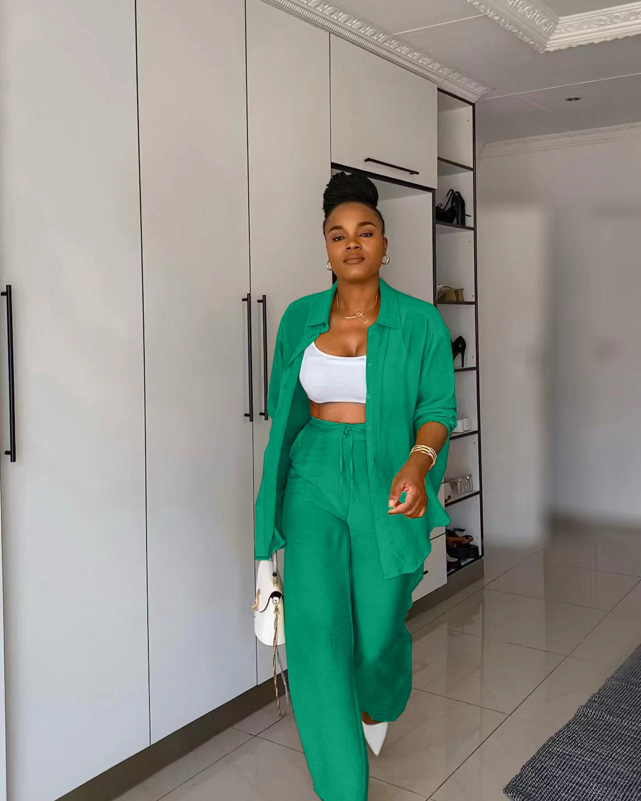 Classic Women's Leisure Long-sleeved Shirt Two-piece Fashion Casual Suit