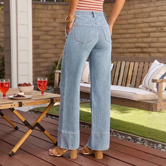 Women's High Waist Elastic Slim Fit Straight Jeans