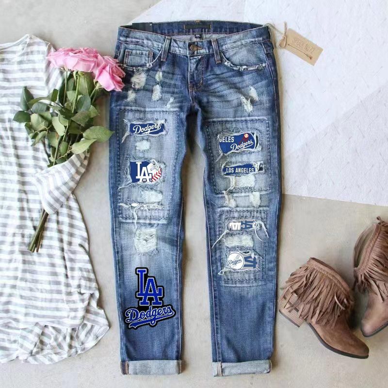 Women's Innovative Fashion Printing Hole Straight Jeans