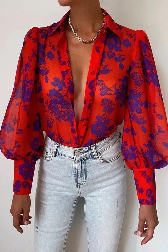 Women's Sleeve Printed Shirt Spring Single-breasted Temperament Cardigans