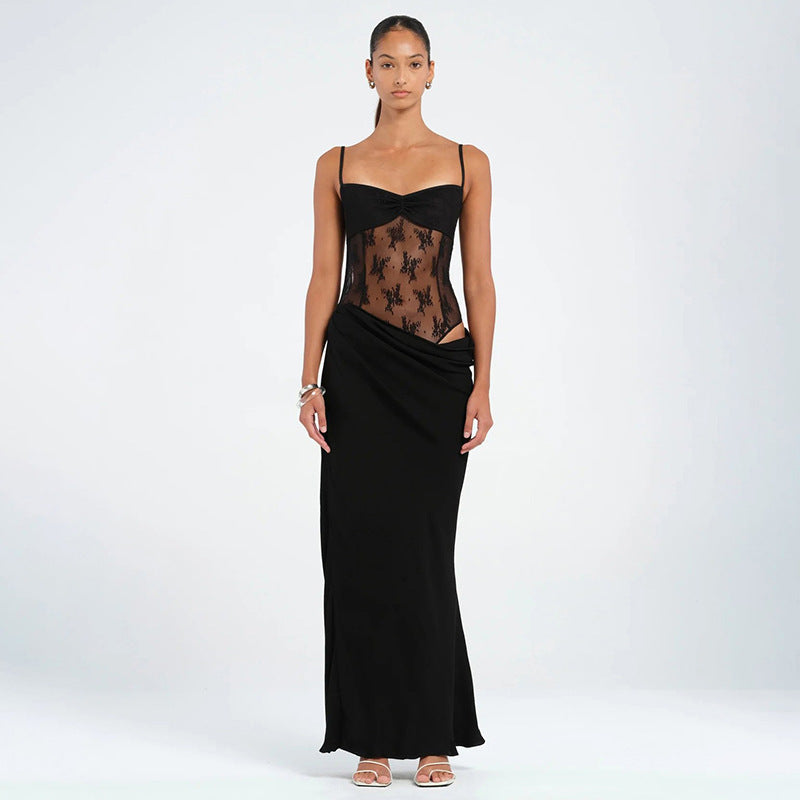 Women's Solid Color Strap Lace Tight Stitching Dresses