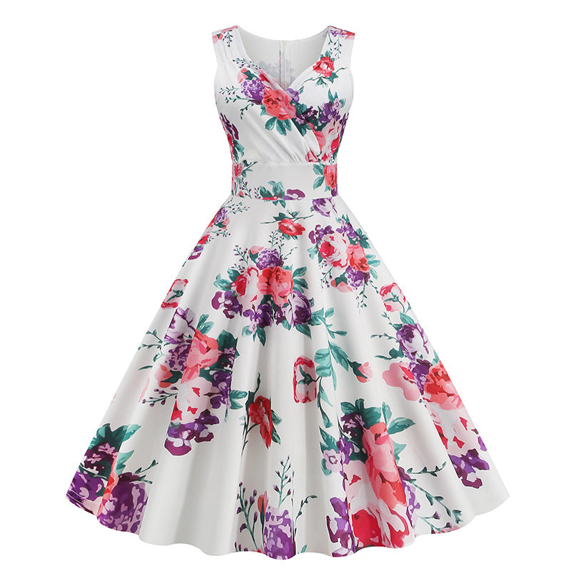 Women's Hepburn Style Vintage Printed Dress Dresses
