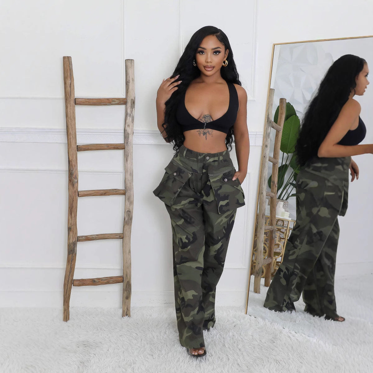 Comfortable Fashion Camouflage Loose Zip Overalls Pants