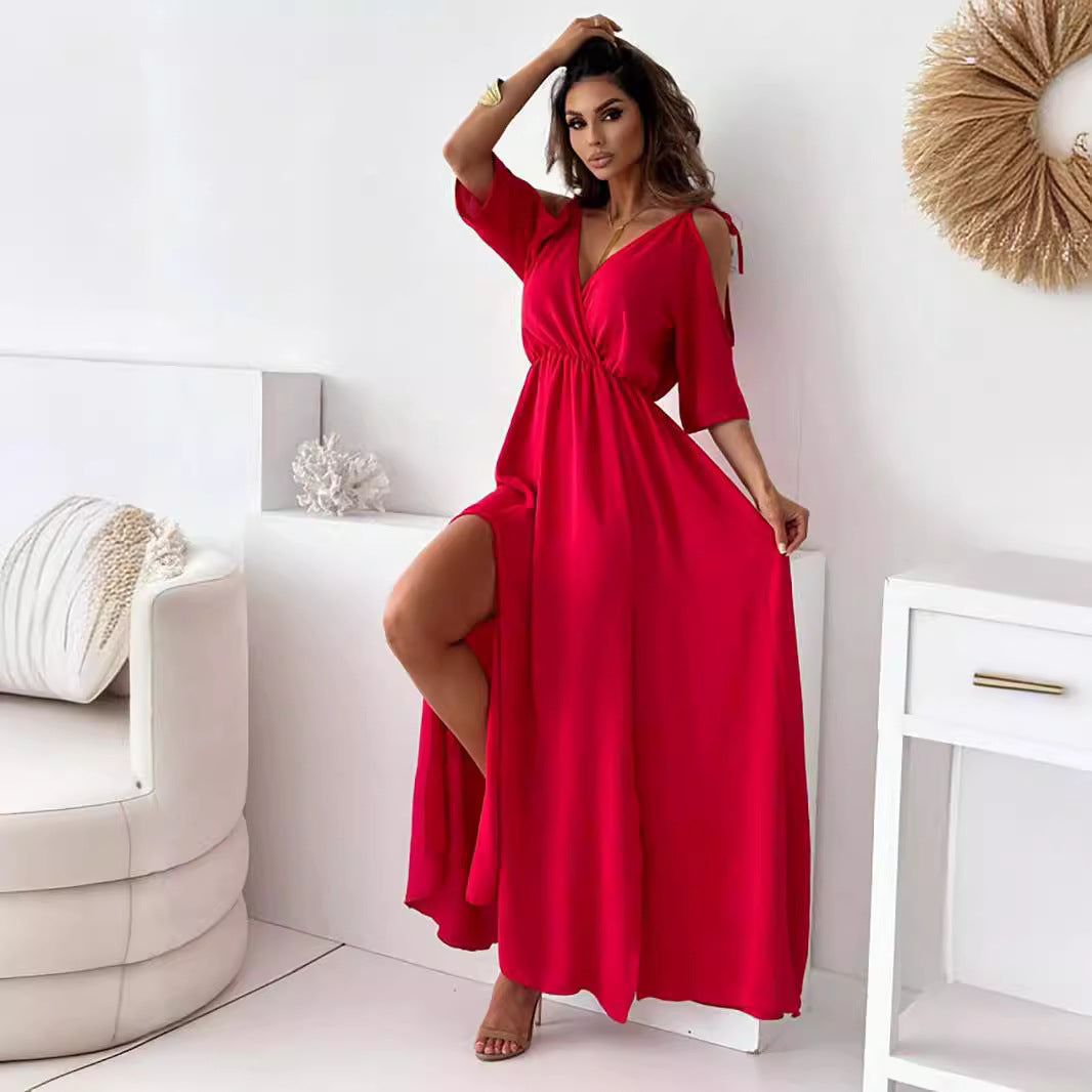 Women's Solid Color Sexy Sling Half Sleeve Dresses
