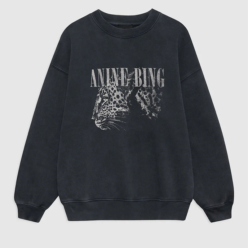Women's Print Leopard Head Letter Printing Wash Sweaters