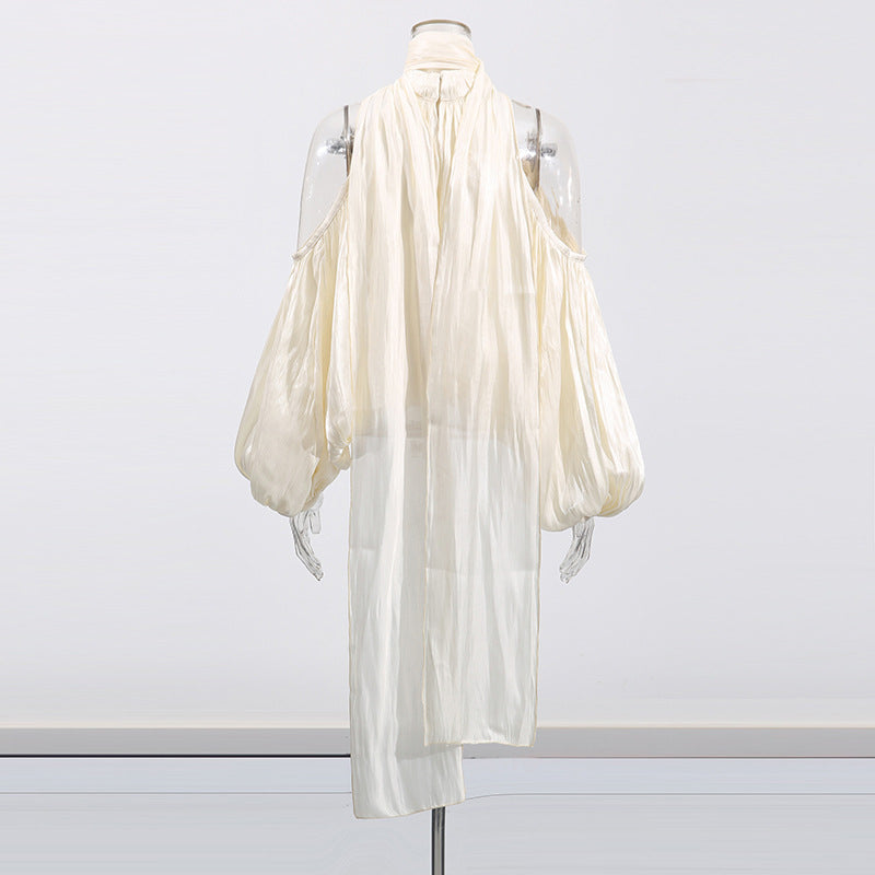 Women's Bow Chiffon Shirt Sweet Halter Puff Blouses