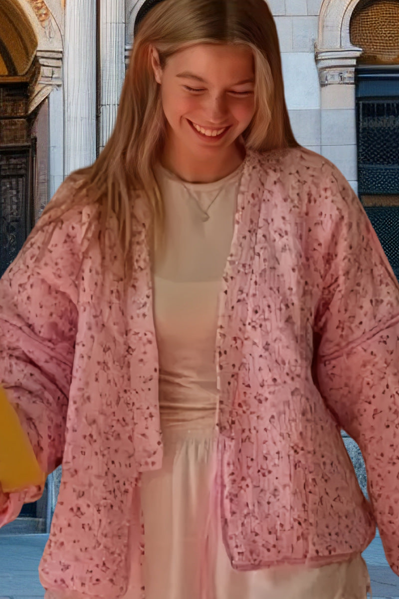 Women's Fashion Tie Pink Sweet Floral Bell Jackets