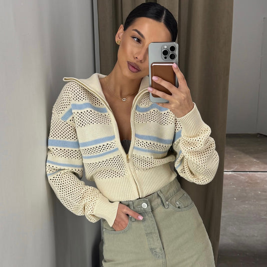 Women's Knitted Zipper Lapel Fashion Style Daily Coats