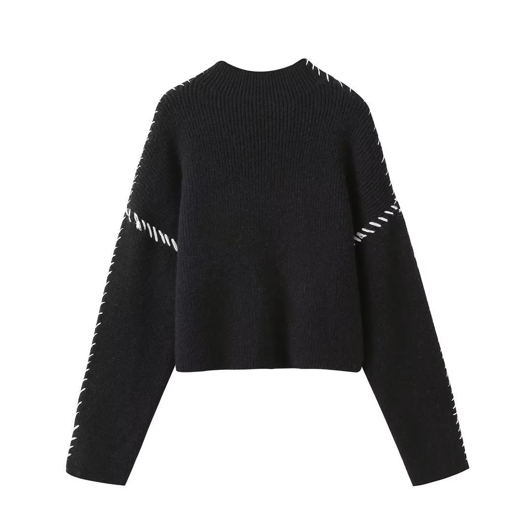 Women's Autumn Round Neck Warm Color Contrast Knitwear