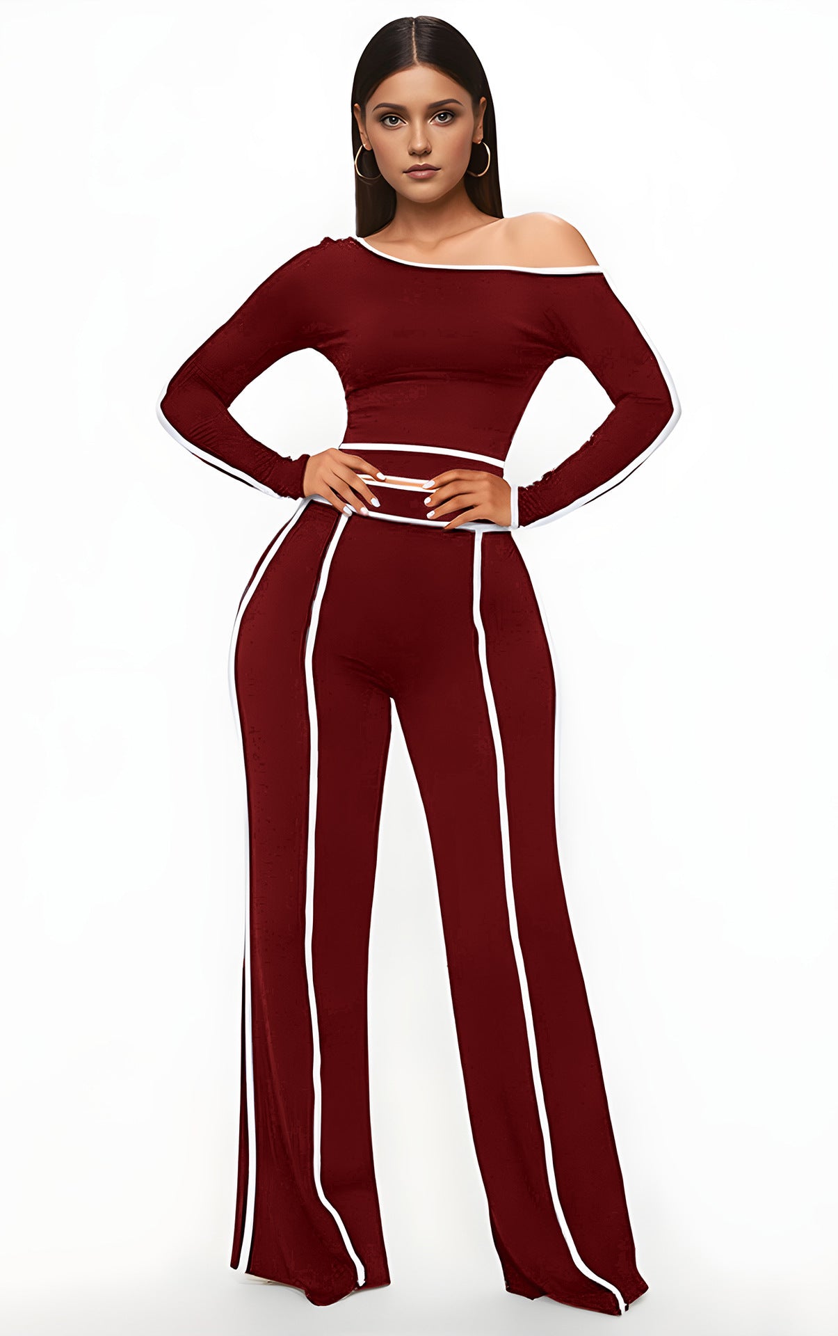 Collar Elastic Stitching High Waist Wide Blouses