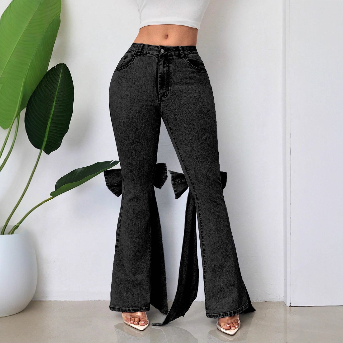 Retro Three-dimensional Bow Mop Horn Denim Jeans