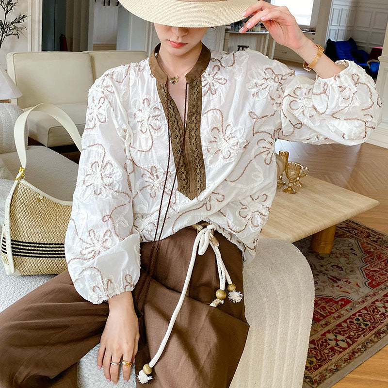 Women's Autumn Shirt Long Sleeve French Embroidery Blouses