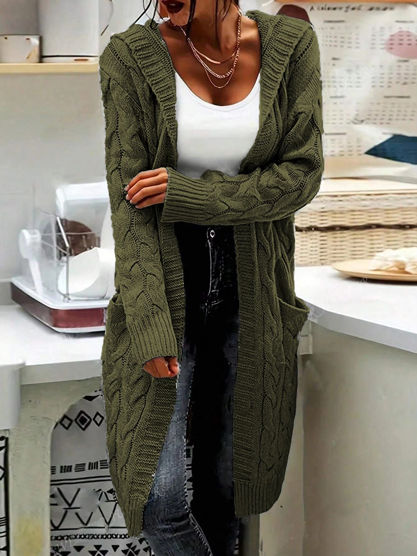 Women's Stylish Charming Hooded Pocket Twist Knitwear