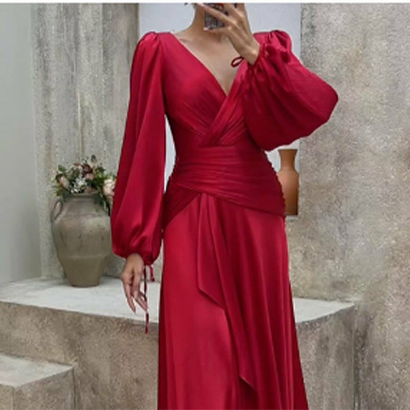 Summer Cross Fitted Waist Pleated Long Dresses