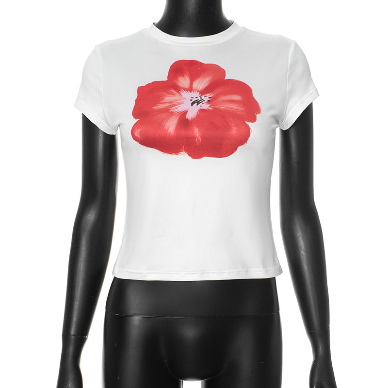 Women's Street Fashion Print Round Neck Short-sleeved Blouses