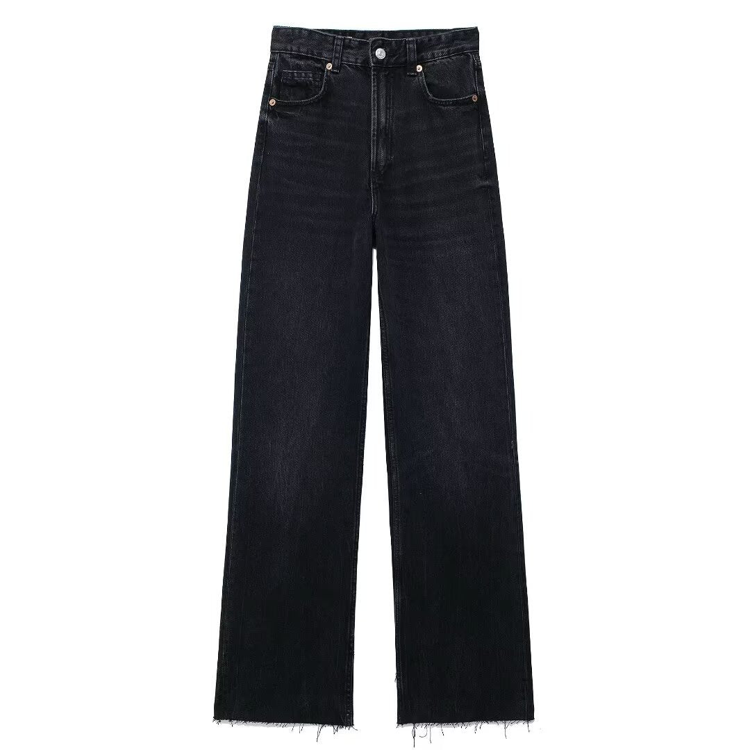 Women's Fashion Casual High Waist Straight Wide Jeans