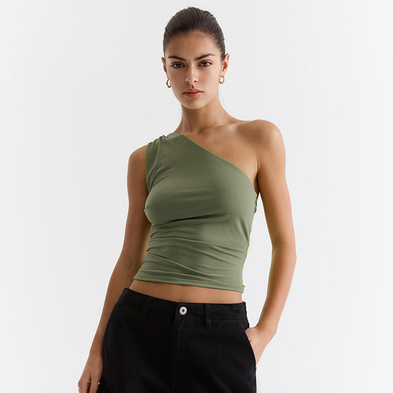 Women's Solid Color Sleeveless Diagonal Collar Tie Blouses