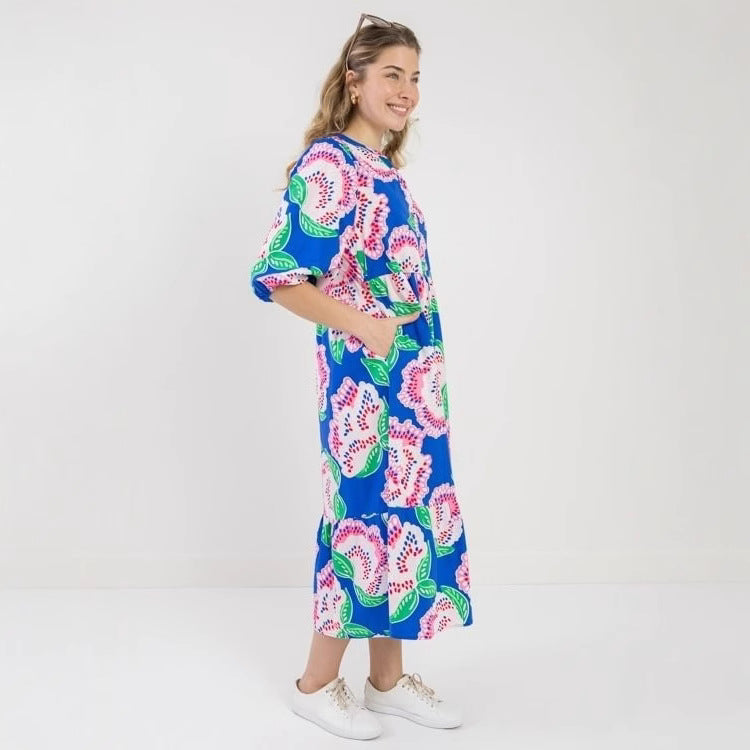 Fashion Plant Flower Print Loose Dress Dresses