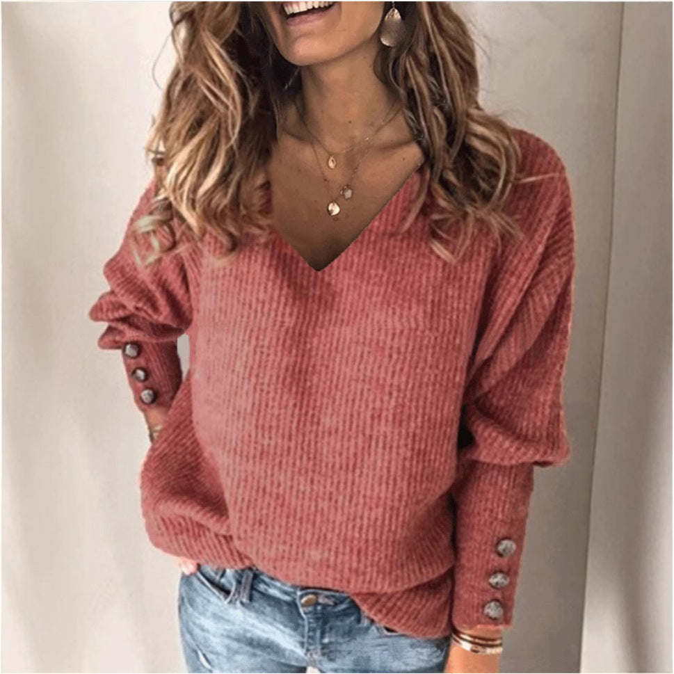 Women's Loose Long-sleeved T-shirt Solid Color Blouses