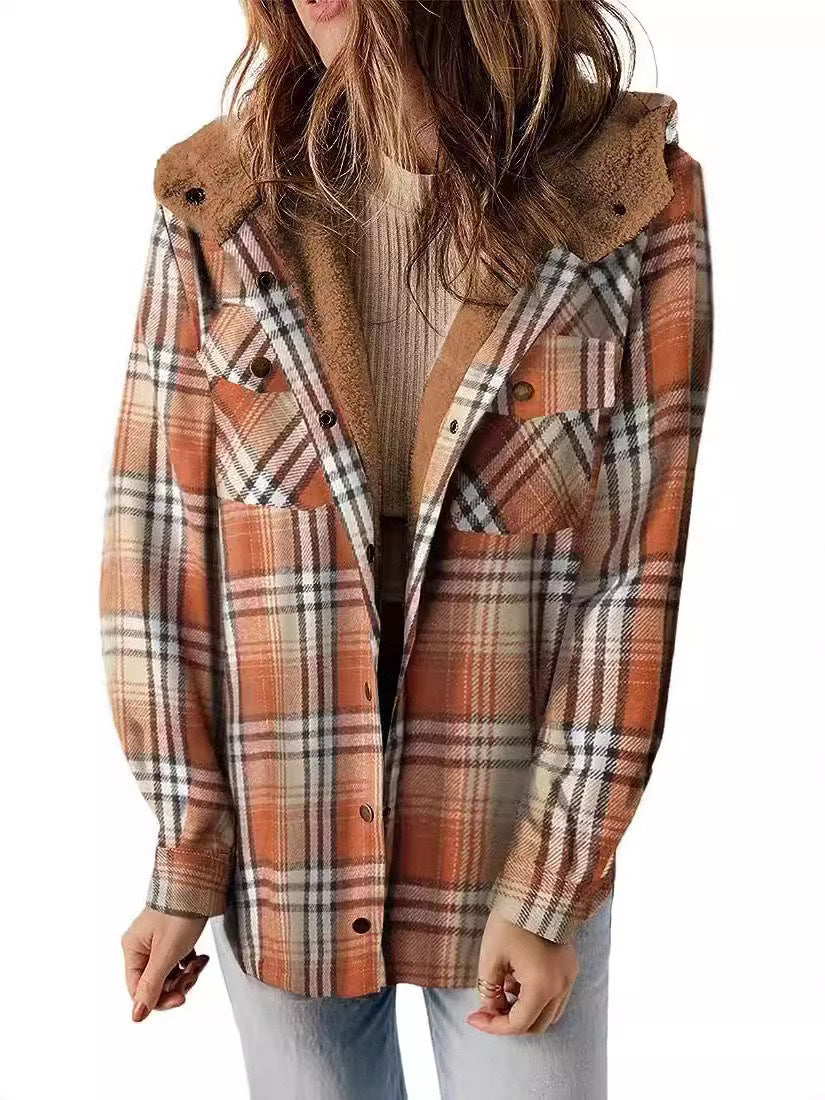 Women's Hooded Lamb Wool Thickened Fleece-lined Casual Blouses