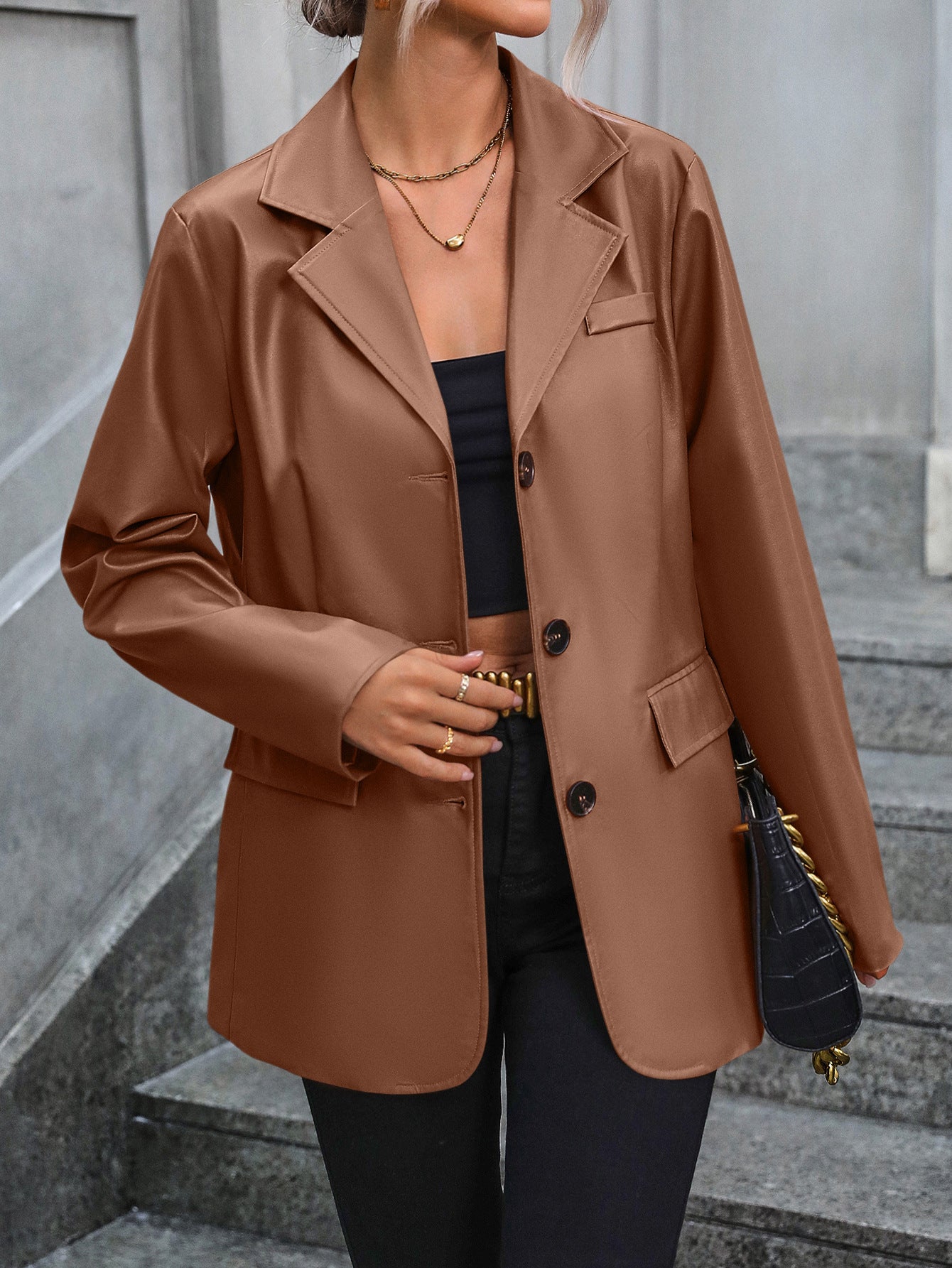 Women's Fashion Fan Car Leather Single-breasted Jackets