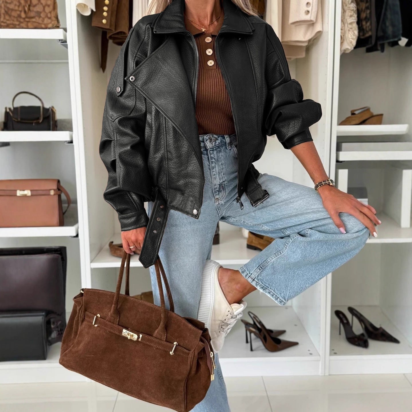 Women's New Russian Leather Vintage Zipper Jackets