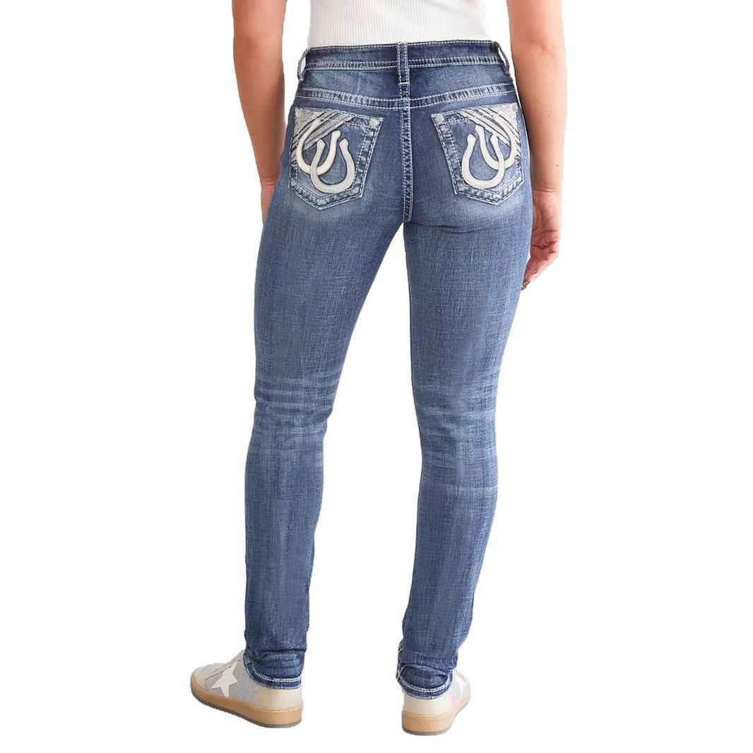Women's Slim Fit Embroidered Denim Trousers Jeans
