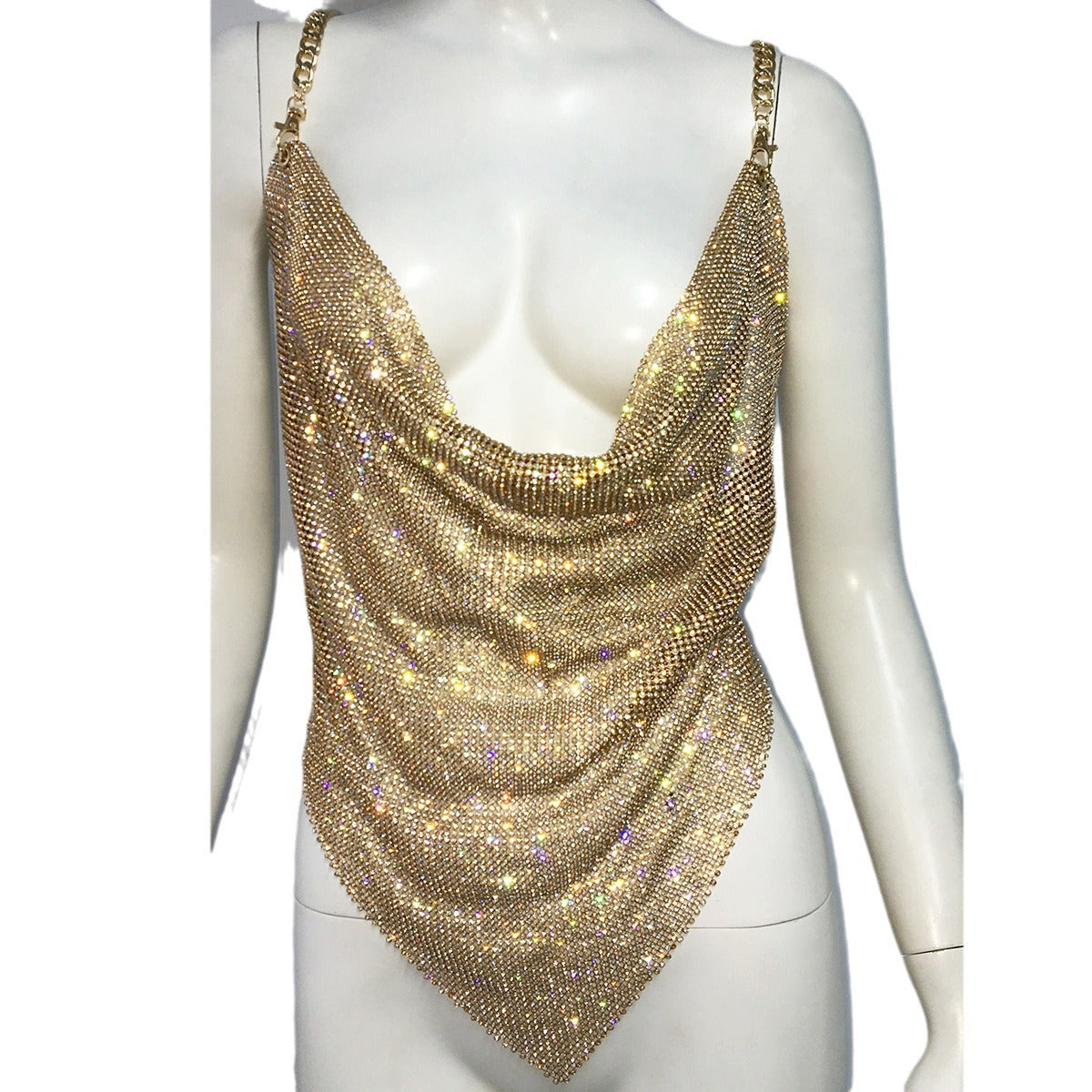 Personality Metal Rhinestone Sling Basic Nightclub Tops