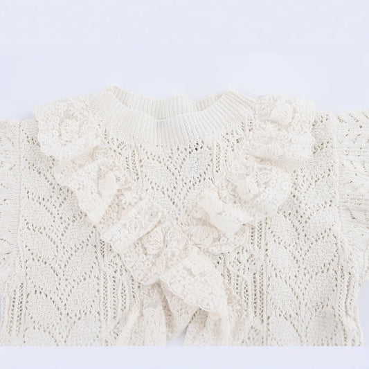 Spring Laminated Decoration Jacquard Mesh Knitted Sweaters