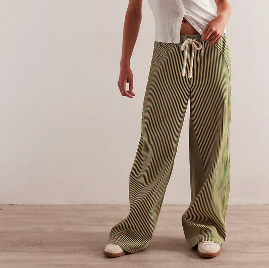 Women's Striped Leisure Loose Color Matching Slimming Pants