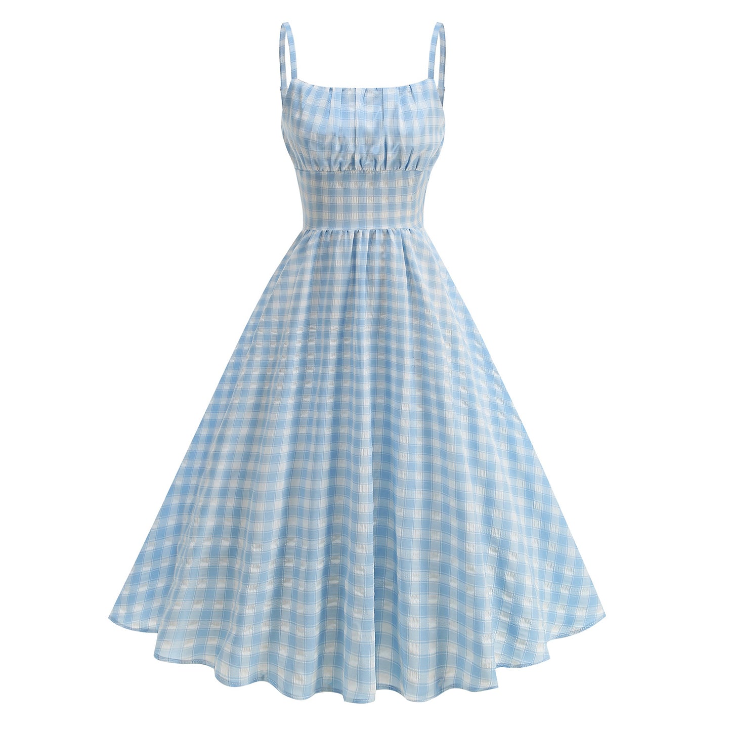 Hepburn Style Retro Seaside Travel Wear Fresh British Lattice Strap Dress
