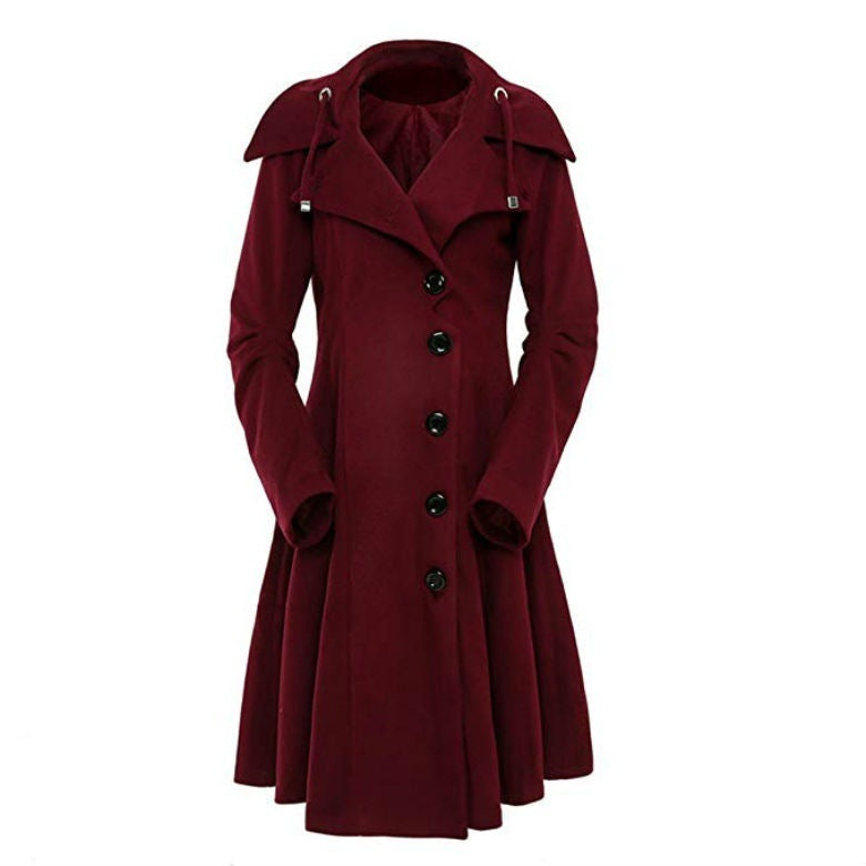 Women's Hooded Slim Fit Overcoat Double Breasted Coats
