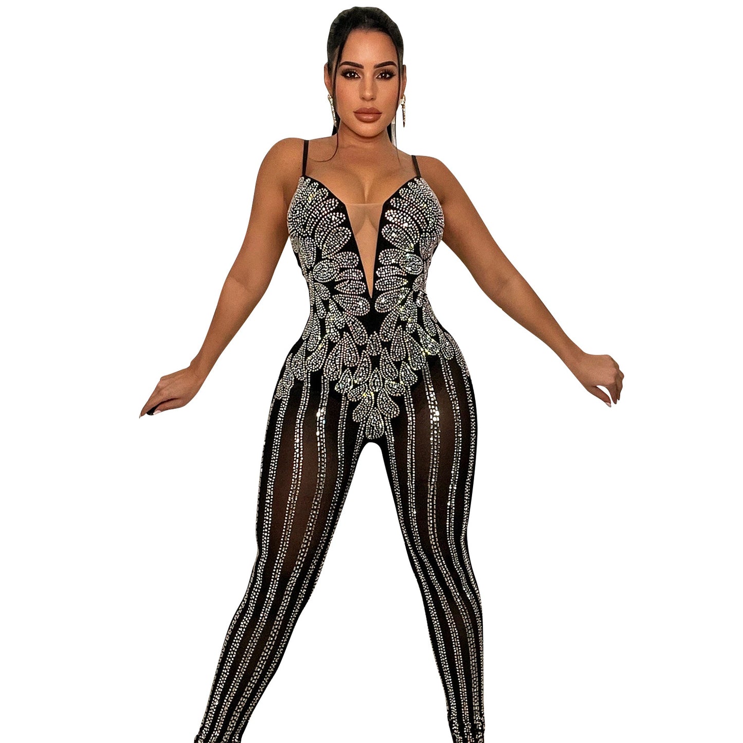 Women's Fashion Nightclub Mesh Rhinestone Sling Pants