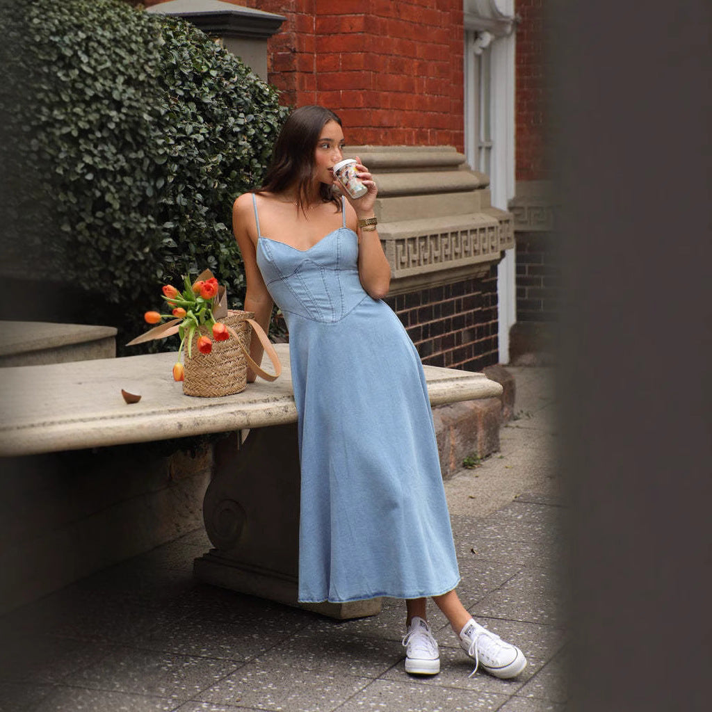 Women's Summer Sleeveless Spaghetti Straps Slimming Imitation Dresses