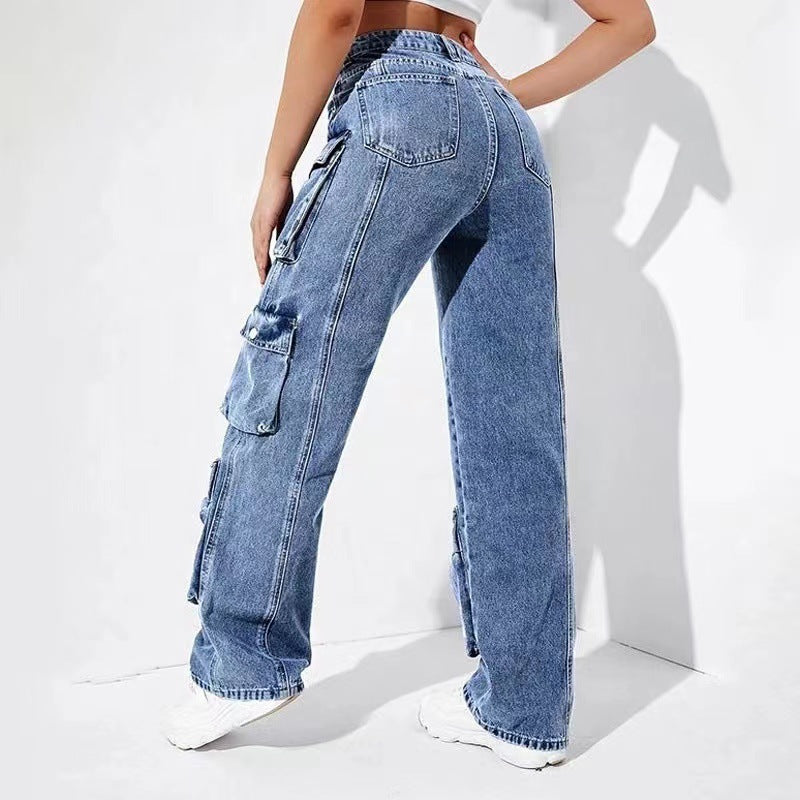 Women's Source Overalls High Waist Flap Pocket Jeans