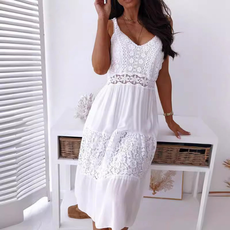 Sexy Lace Stitching Beach Dress With Dresses