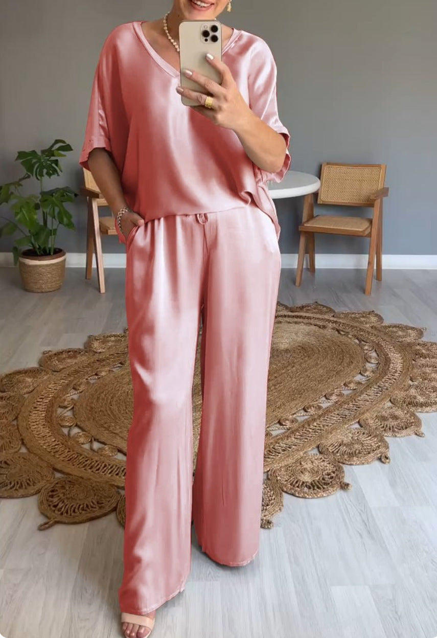 Unique Women's Summer Solid Color Mercerizing Fashion Casual Suit